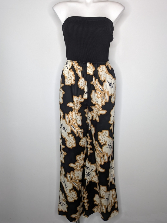 Evereve Pants - Evereve Black Cream Tan Floral Strapless Jumpsuit XS